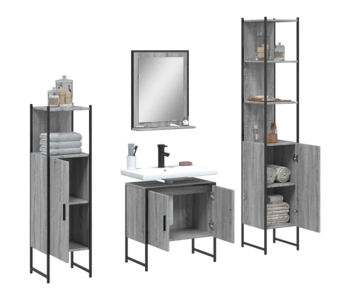 Set de armario de baño 4 pzas madera contrachapada gris sonoma