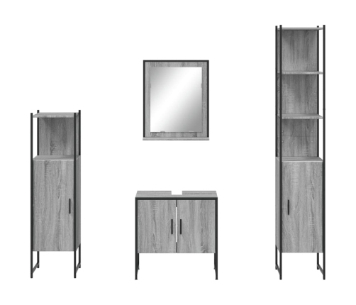 Set de armario de baño 4 pzas madera contrachapada gris sonoma