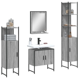 Set de armario de baño 4 pzas madera contrachapada gris sonoma