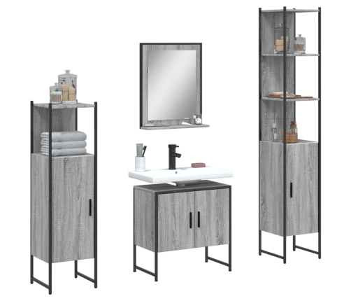 Set de armario de baño 4 pzas madera contrachapada gris sonoma