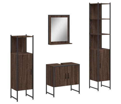 Set de muebles de baño 4 pzas madera contrachapada marrón roble