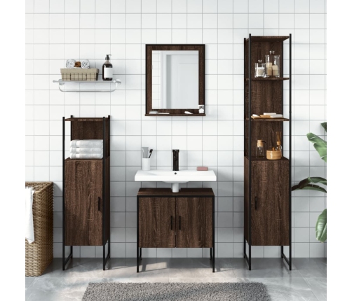 Set de muebles de baño 4 pzas madera contrachapada marrón roble