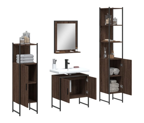 Set de muebles de baño 4 pzas madera contrachapada marrón roble