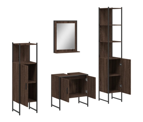 Set de muebles de baño 4 pzas madera contrachapada marrón roble