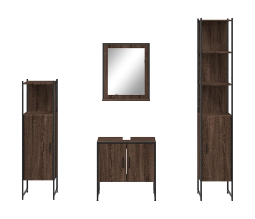 Set de muebles de baño 4 pzas madera contrachapada marrón roble