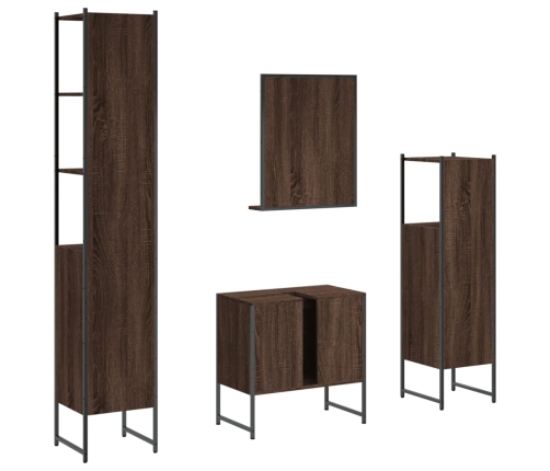 Set de muebles de baño 4 pzas madera contrachapada marrón roble