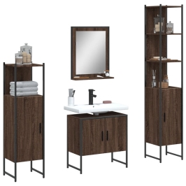 Set de muebles de baño 4 pzas madera contrachapada marrón roble