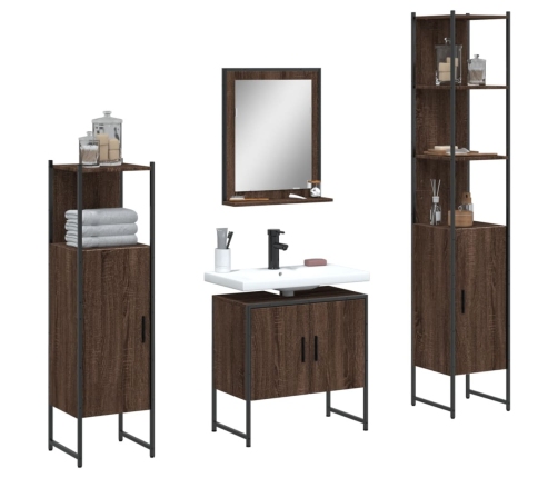 Set de muebles de baño 4 pzas madera contrachapada marrón roble