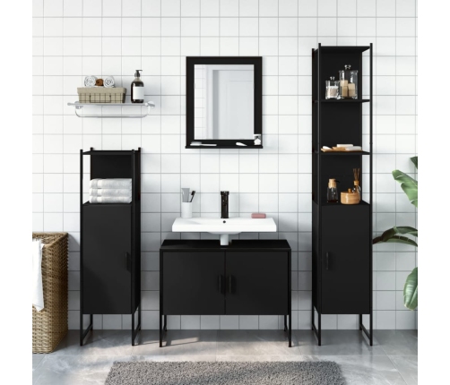 Juego de muebles de baño 4 piezas madera de ingeniería negro