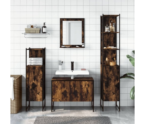 Set de muebles de baño 4 piezas madera contrachapada roble humo