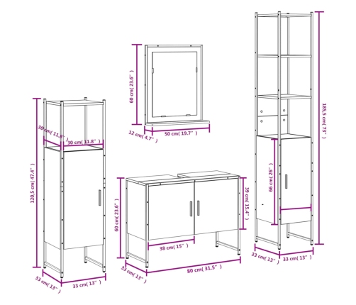 Set de muebles de baño 4 piezas madera contrachapada roble humo