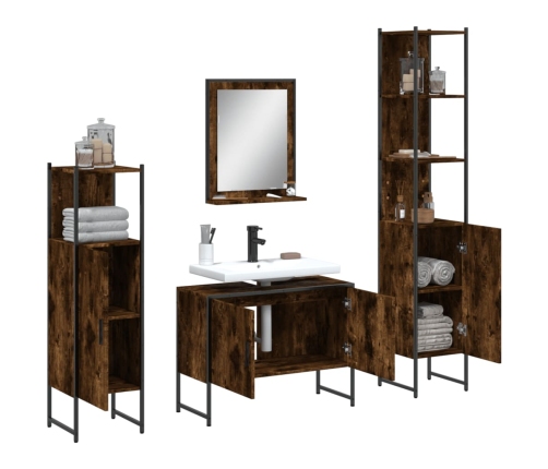 Set de muebles de baño 4 piezas madera contrachapada roble humo