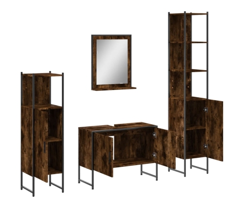 Set de muebles de baño 4 piezas madera contrachapada roble humo