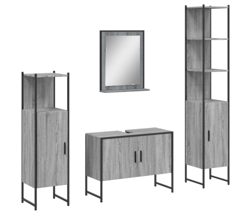 Set de armario de baño 4 pzas madera contrachapada gris sonoma