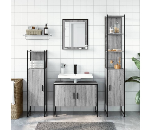 Set de armario de baño 4 pzas madera contrachapada gris sonoma