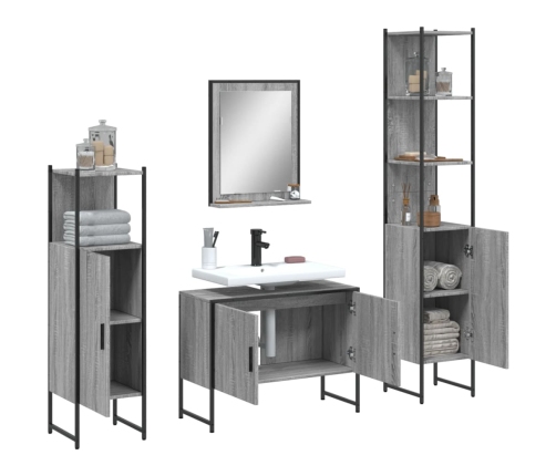 Set de armario de baño 4 pzas madera contrachapada gris sonoma