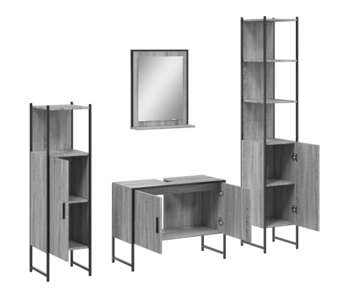 Set de armario de baño 4 pzas madera contrachapada gris sonoma