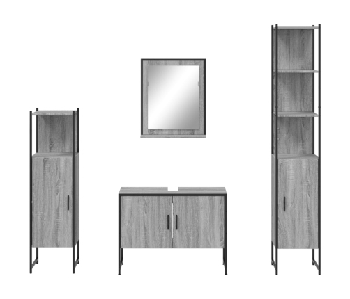 Set de armario de baño 4 pzas madera contrachapada gris sonoma