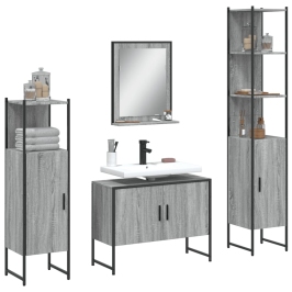 Set de armario de baño 4 pzas madera contrachapada gris sonoma