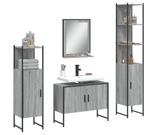 Set de armario de baño 4 pzas madera contrachapada gris sonoma