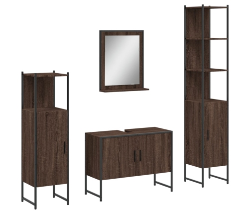 Set de muebles de baño 4 pzas madera contrachapada marrón roble