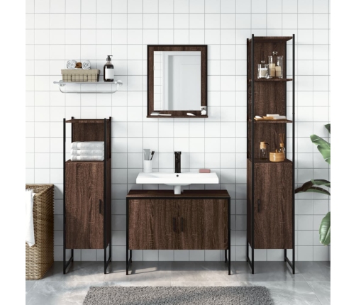 Set de muebles de baño 4 pzas madera contrachapada marrón roble