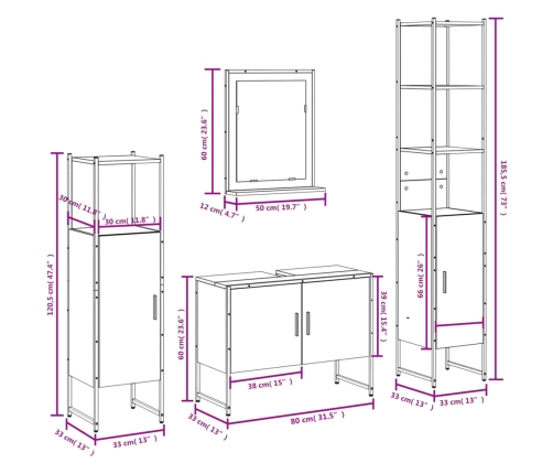 Set de muebles de baño 4 pzas madera contrachapada marrón roble