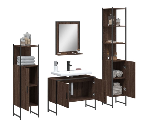 Set de muebles de baño 4 pzas madera contrachapada marrón roble