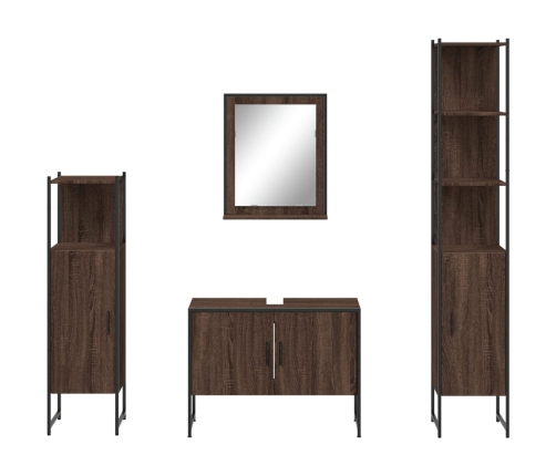 Set de muebles de baño 4 pzas madera contrachapada marrón roble