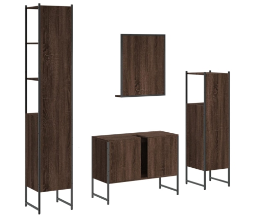 Set de muebles de baño 4 pzas madera contrachapada marrón roble