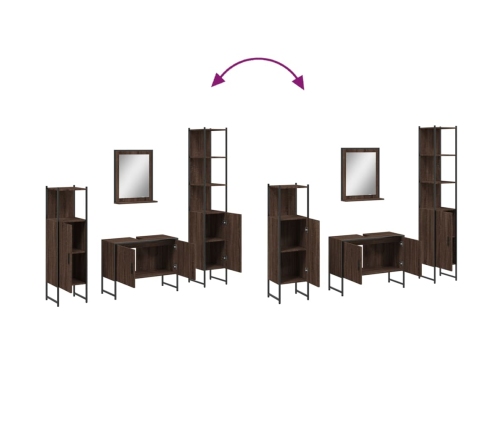 Set de muebles de baño 4 pzas madera contrachapada marrón roble