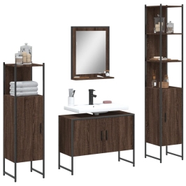 Set de muebles de baño 4 pzas madera contrachapada marrón roble