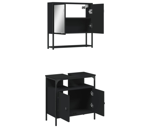 Juego de muebles de baño 2 pzas madera contrachapada negro