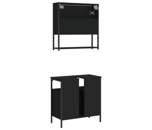 Juego de muebles de baño 2 pzas madera contrachapada negro