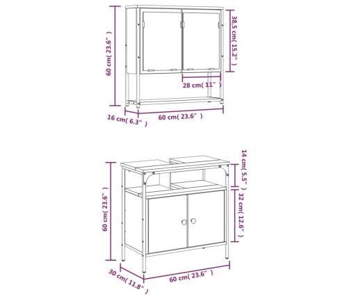 Set de muebles de baño 2 pzas madera contrachapada gris sonoma