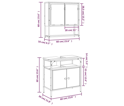 Set de muebles baño 2 pzas madera contrachapada marrón roble