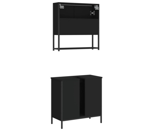 Juego de muebles de baño 2 pzas madera contrachapada negro