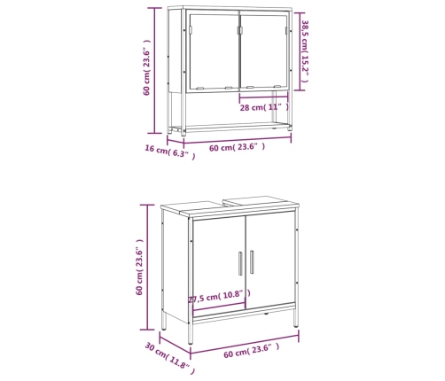 Set de muebles de baño 2 pzas madera contrachapada roble Sonoma