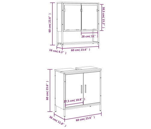 Set de muebles baño 2 pzas madera contrachapada marrón roble