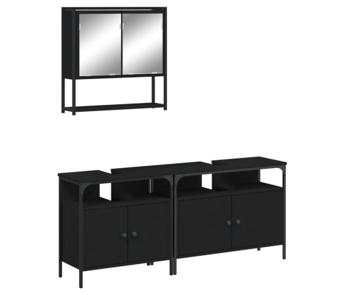 Juego de muebles de baño 3 pzas madera contrachapada negro