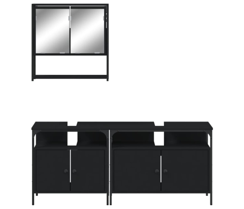 Juego de muebles de baño 3 pzas madera contrachapada negro