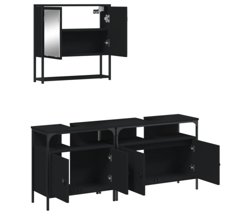 Juego de muebles de baño 3 pzas madera contrachapada negro