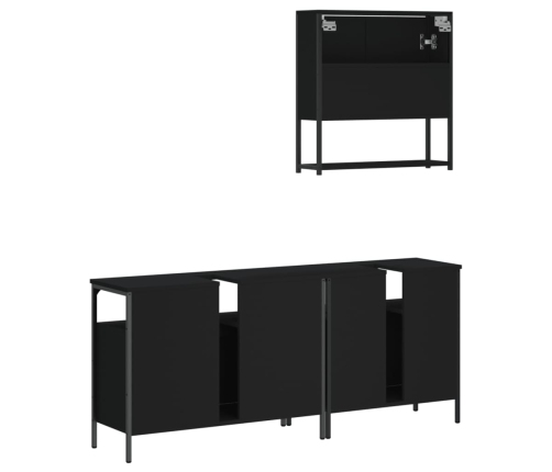 Juego de muebles de baño 3 pzas madera contrachapada negro