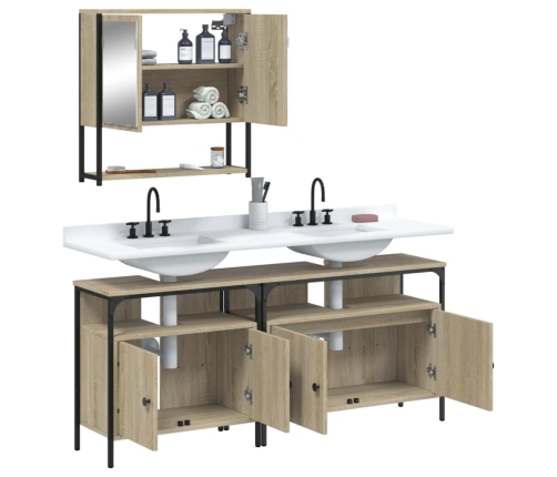 Set de muebles de baño 3 pzas madera contrachapada roble Sonoma