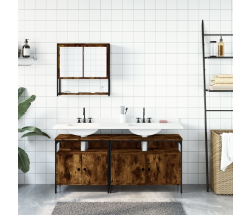 Set de muebles baño 3 pzas madera contrachapada roble ahumado