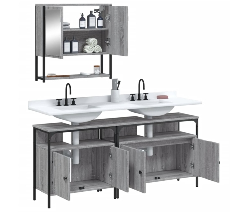 Set de muebles de baño 3 pzas madera contrachapada gris sonoma