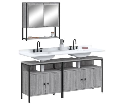 Set de muebles de baño 3 pzas madera contrachapada gris sonoma