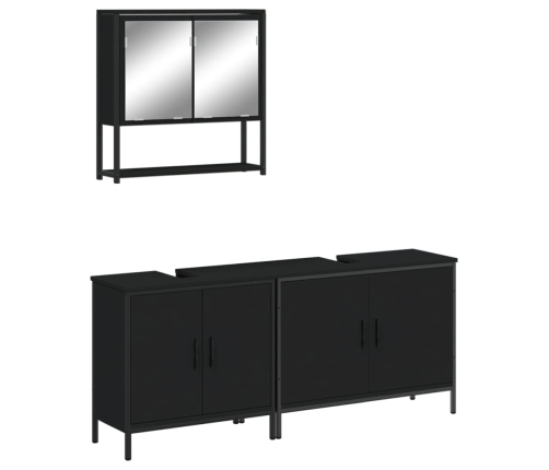 Juego de muebles de baño 3 pzas madera contrachapada negro