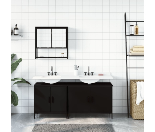 Juego de muebles de baño 3 pzas madera contrachapada negro