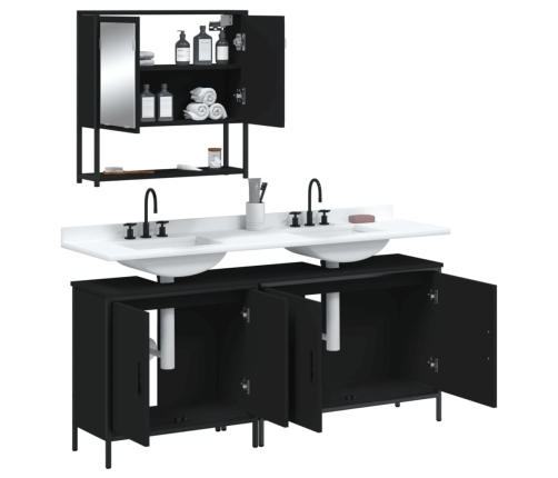 Juego de muebles de baño 3 pzas madera contrachapada negro